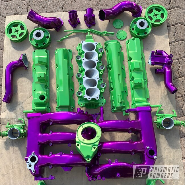 Nissan 300 ZX Engine Parts done in Clear Vision, Lime Juice Green 