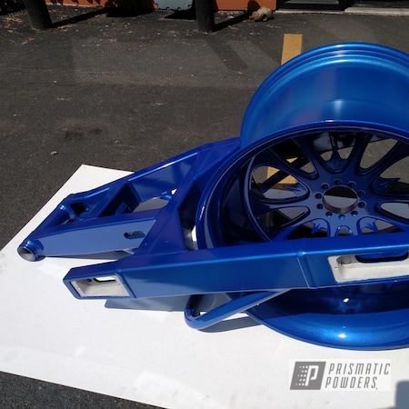 Powder Coating: Motorcycles,Clear Vision PPS-2974,Illusion Lite Blue PMS-4621,Motorcycle Parts,Swing Arm,Wheels