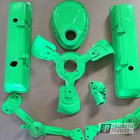 Powder Coating: Chevy,Powder Coated Automotive Parts,Small Block Chevy Parts,Lime Juice Green PMB-2304,Automotive