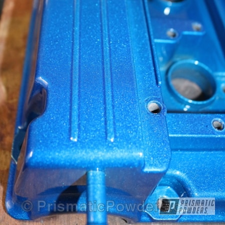 Powder Coating: Peeka Blue PPS-4351,Valve Cover,Custom Automotive Parts,Alien Silver PMS-2569,Automotive