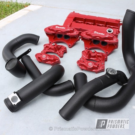Powder Coating: Custom Brake Calipers,Brembo,Splatter Black PWS-4344,Ritzy Red PSS-2993,Automotive