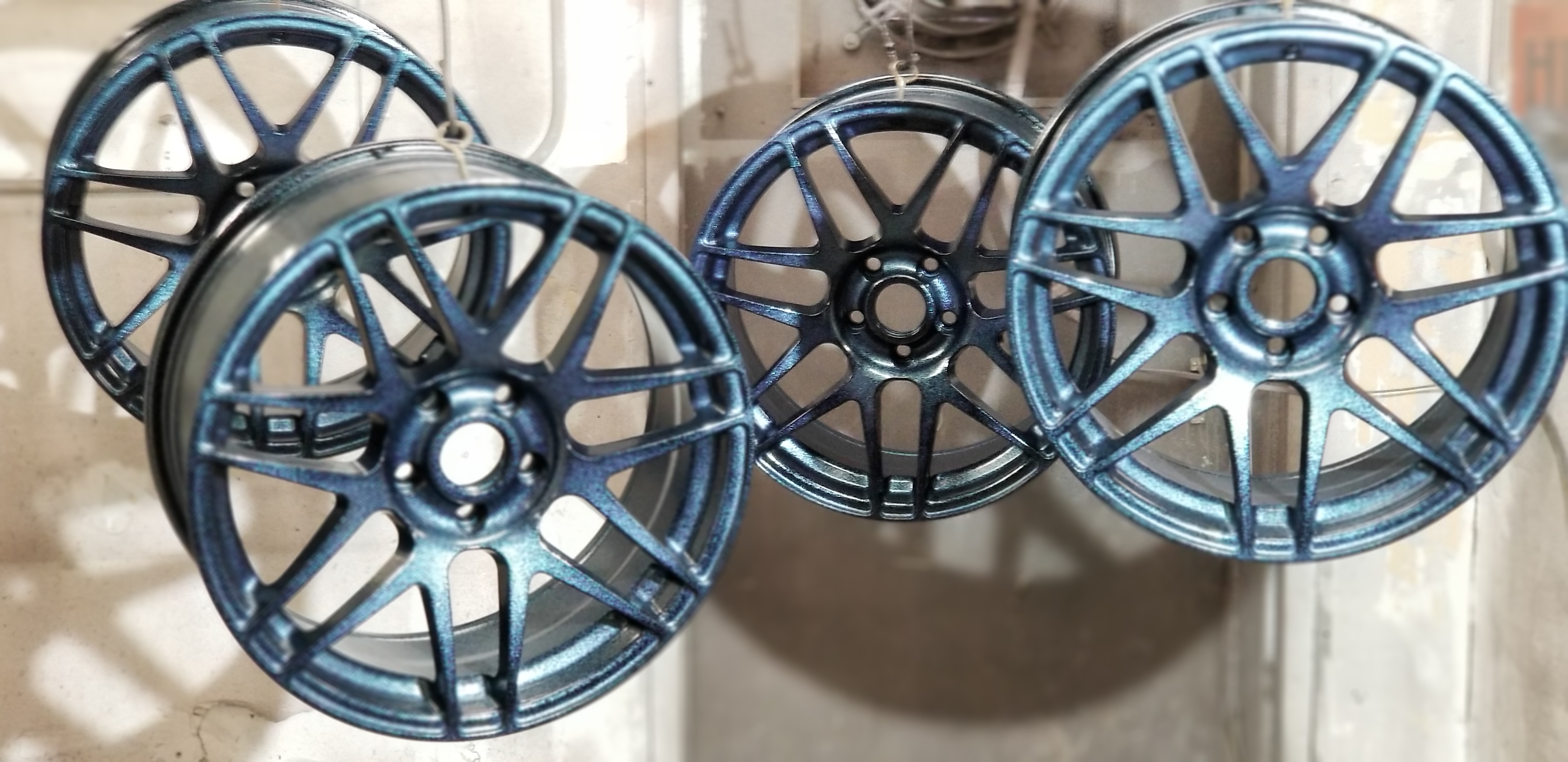 Custom Powder Coated Rims Custom Rims done in Ink Black and Disco Nights | Prismatic Powders