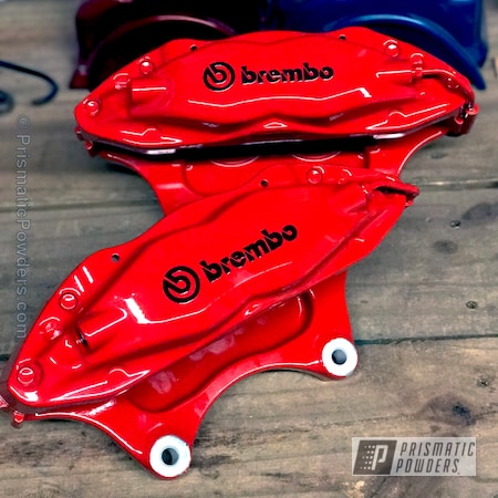 Powder Coating: Automotive,Clear Vision PPS-2974,Really Red PSS-4416,Custom Powder Coated Automotive Parts,Brake Calipers,Brembo Brakes