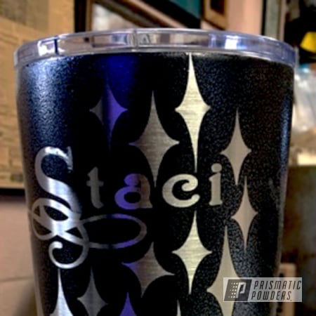 Powder Coating: RTIC Cup,Black Frost PVS-3083,Tumbler,Miscellaneous,RTIC,Silver Oar PMS-2899,Custom Powder Coated Tumbler Cup,Tinkerbell