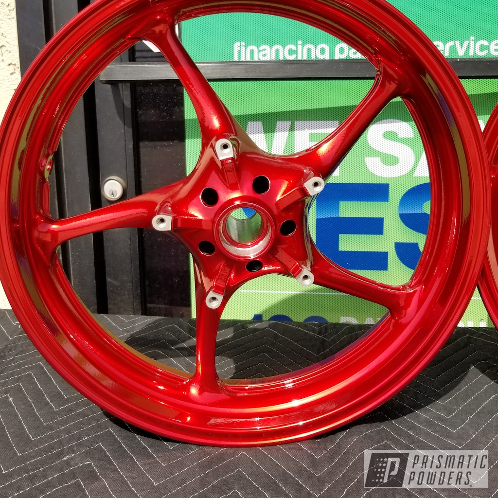 Custom Red Motorcycle Wheels coated with Lollypop Red and Super Chrome ...