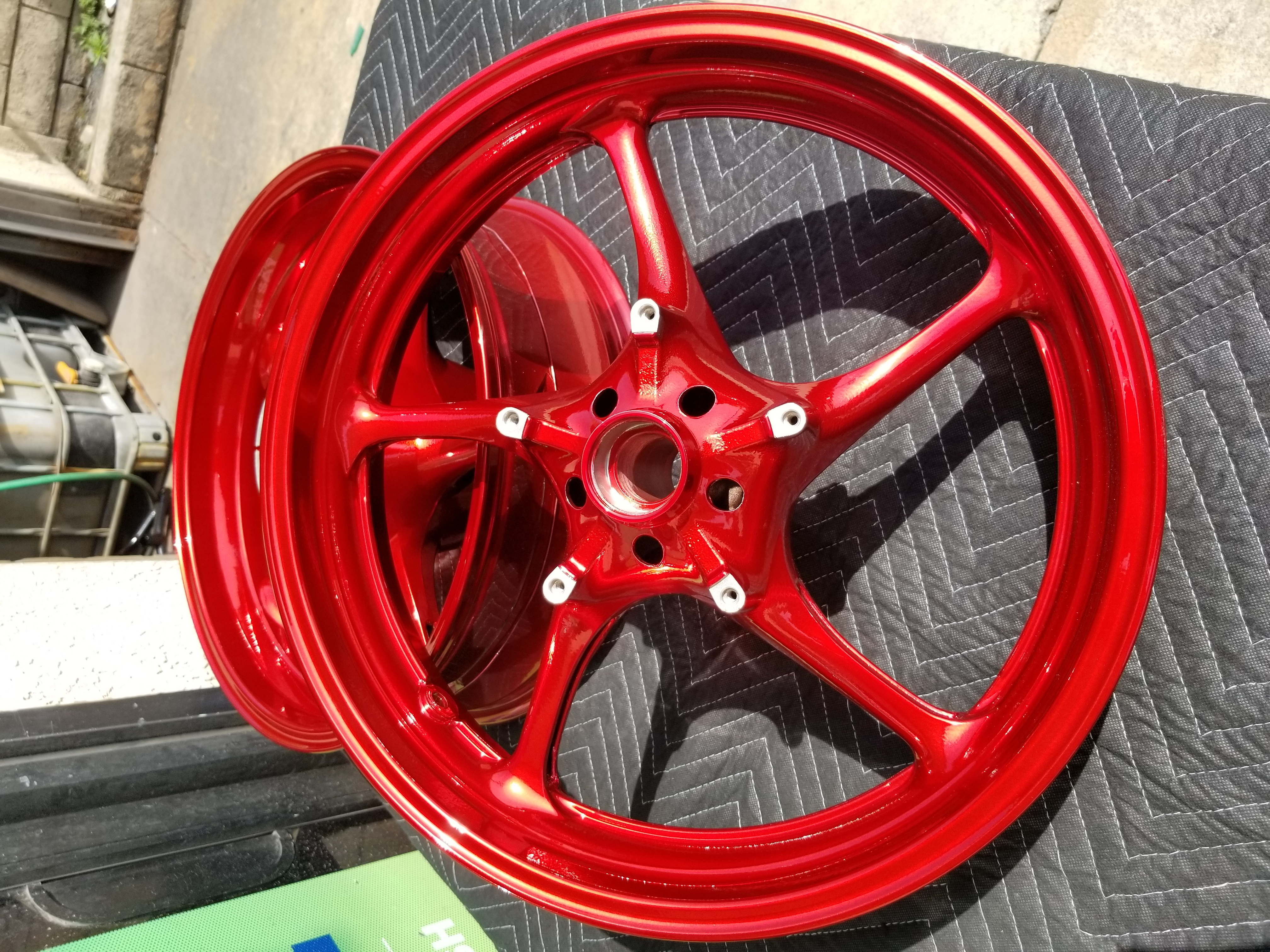 Custom Red Motorcycle Wheels coated with Lollypop Red and Super Chrome ...