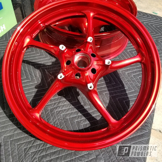 Custom Red Motorcycle Wheels coated with Lollypop Red and Super Chrome ...
