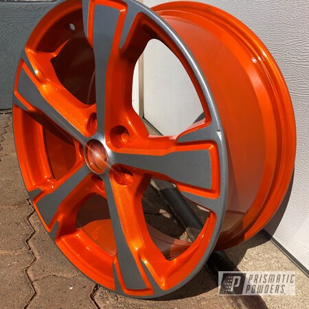 Powder Coating: BMW Silver PMB-6525,Clear Vision PPS-2974,Automotive,Illusion Tangerine Twist PMS-6964,Wheels,Two Tone