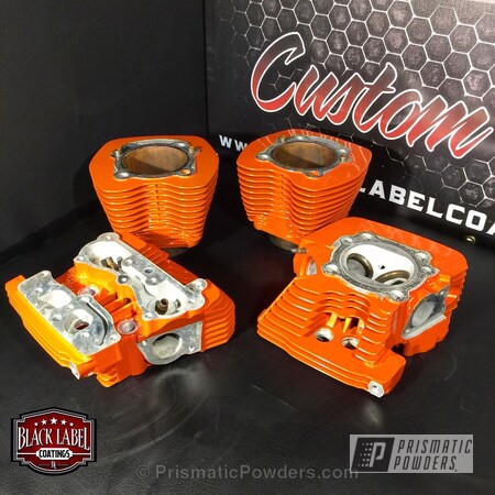 Powder Coating: Motorcycles,Harley Davidson Cylinders and Heads,Striker Orange PPS-4750,Harley Davidson Motorcycles