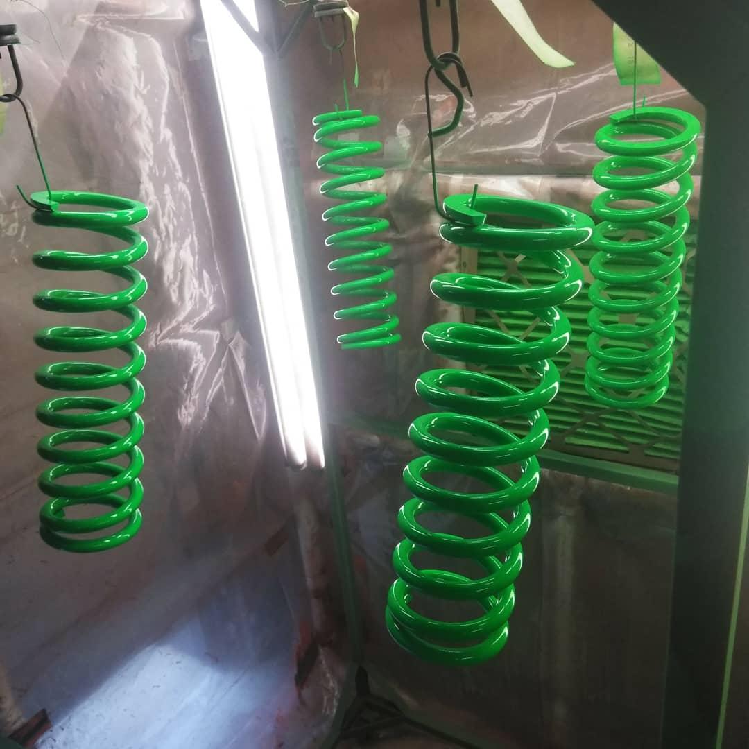 Shock Spring Powder Coating Truck Suspension Springs finished in Neon Green | Prismatic Powders