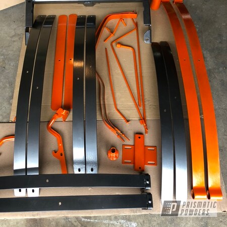 Powder Coating: Clear Vision PPS-2974,chassis,ULTRA BLACK CHROME USS-5204,Chevy,Illusion Tangerine Twist PMS-6964,Suspension
