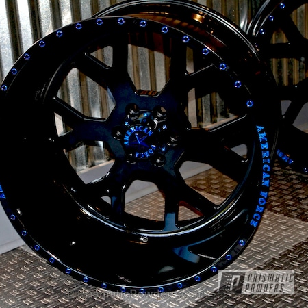 Powder Coating: Ink Black PSS-0106,LOLLYPOP BLUE UPS-2502,Custom 2 Coats,American Force Wheels,Automotive,Wheels