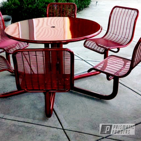 Powder Coating: Custom Powder Coated Outdoor Furniture,SUPER CHROME USS-4482,chrome,LOLLYPOP RED UPS-1506,Patio Bench,Furniture