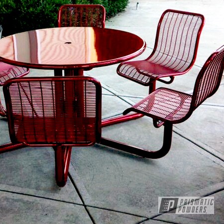 Powder Coating: Custom Powder Coated Outdoor Furniture,SUPER CHROME USS-4482,chrome,LOLLYPOP RED UPS-1506,Patio Bench,Furniture