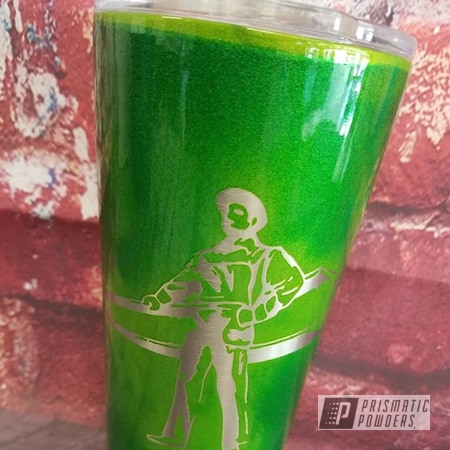 Powder Coating: 2 Stage Application,Iron Worker,Drinkware,Illusion Powder Coating,20oz Tumbler,Illusion Sour Apple PMB-6913,Clear Vision PPS-2974,Custom Cup,Illusion Green PMS-4516