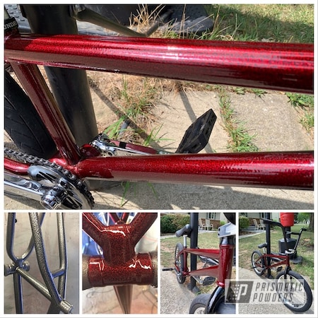 Powder Coating: Bicycles,Clear Vision PPS-2974,LOLLYPOP RED UPS-1506,BMX,Bicycle Frame,Silver Artery PVS-3014