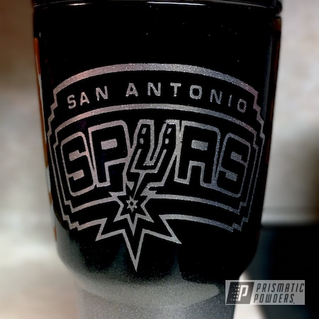 Powder Coating: Ink Black PSS-0106,NBA Theme,Tumbler,Heavy Silver PMS-0517,Miscellaneous,Clear Vision PPS-2974,San Antonio Spurs,Custom Powder Coated Tumbler Cup