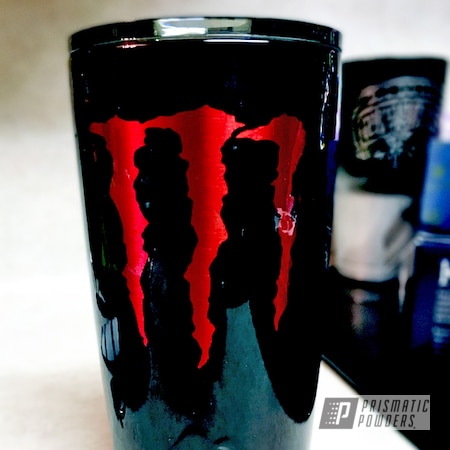 Powder Coating: Ink Black PSS-0106,RACING RED UPB-6379,Monster Energy Drink Logo,Tumbler,Powder Coated Ozark Trail Cup,Miscellaneous,Clear Vision PPS-2974,Custom Painted Tumbler Cup