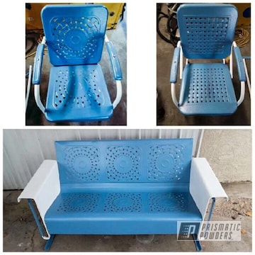 Powder Coated Blue And White Vintage Patio Furniture