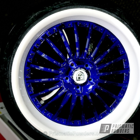 Powder Coating: Wheels,Automotive,Custom Powder Coated Wheels,Custom 2 Coats,Gloss White PSS-5690,Blue Odyssey PPB-5770