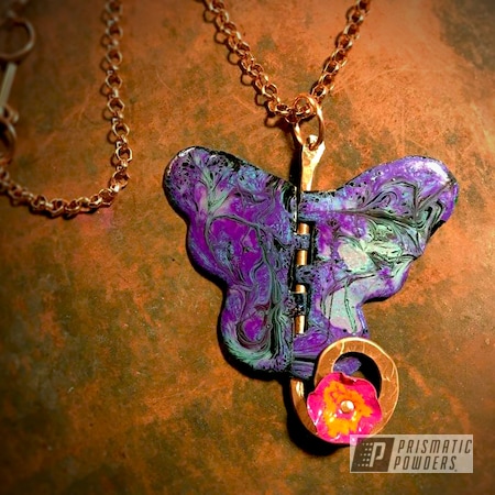 Powder Coating: Ink Black PSS-0106,Clear Vision,Phoenix River,Fuchsia Purple River,Whimsy Pink,Fuchsia Purple PRB-5831,Hinged Butterfly Pendant,White River II,Art,Hinged Copper Substrate,Prismatic powder used: Ink Black,International Orange River