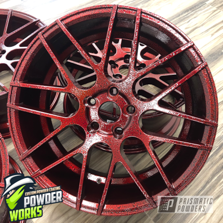 Powder Coating: Wheels,Automotive,LOLLYPOP RED UPS-1506,Black Frost PVS-3083