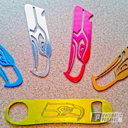 Powder Coating: Seahawks Bottle Openers,SUPER CHROME USS-4482,chrome,LOLLYPOP RED UPS-1506,Powder Blue PSS-4009,NFL,Seattle Seahawks,Miscellaneous