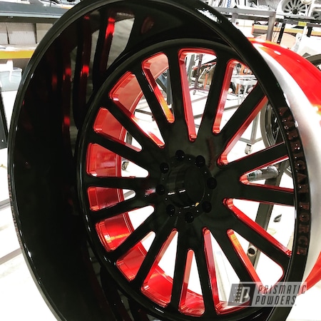 Powder Coating: Ink Black PSS-0106,LOLLYPOP RED UPS-1506,Automotive,Wheels,Two Tone