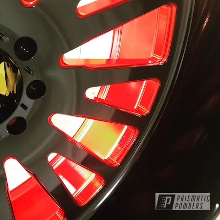 Powder Coating: Ink Black PSS-0106,LOLLYPOP RED UPS-1506,Automotive,Wheels,Two Tone
