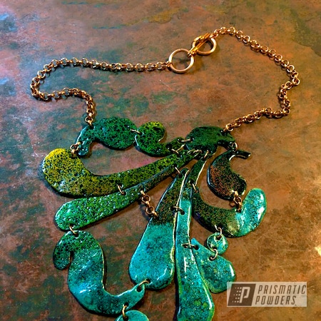 Powder Coating: Rustic Boho Jewelry Necklace,Suddenly Yellow PRB-2053,Copper substrate,Ink Black PSS-0106,Disco Tangerine PPB-7046,Art,Miscellaneous