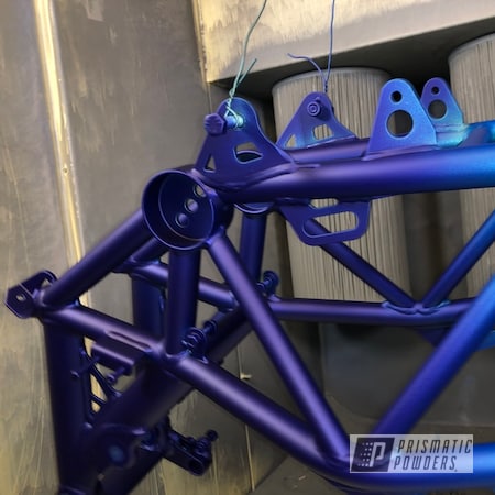 Powder Coating: Matte Finish,Motorcycles,KTM,Illusion Royal PMS-6925,Motorcycle Frame,Casper Clear PPS-4005,Illusion Lite Blue PMS-4621
