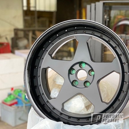 Powder Coating: Wheels,Automotive,Clear Vision PPS-2974,18",Ink Black PSS-0106,18” Wheels,Matte Finish,Casper Clear PPS-4005