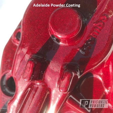 Powder Coating: Brembo,2 Stage Application,Brembo Caliper,Adelaide Powder Coating,Illusion Cherry PMB-6905,Clear Vision PPS-2974,Brembo Brake Calipers