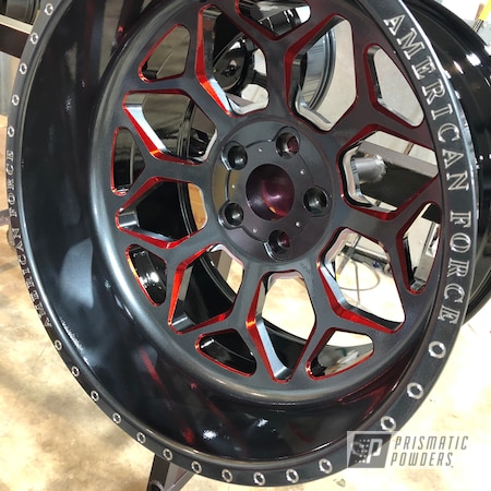 Powder Coating: Wheels,Wizard Black PMB-4671,Automotive,Clear Vision PPS-2974,Ink Black PSS-0106,20" Aluminum Wheels,American Force,WILDER RED UPB-4842,SEMA Project