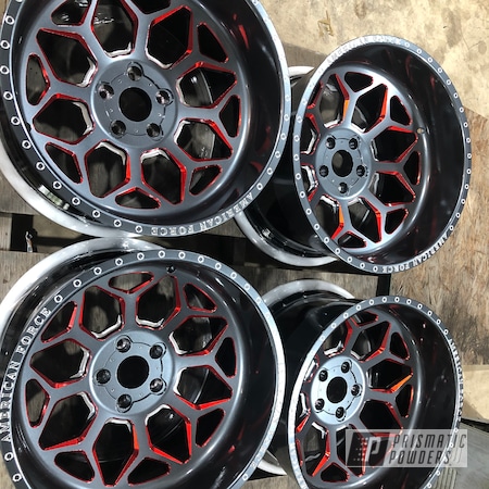Powder Coating: Wheels,Wizard Black PMB-4671,Automotive,Clear Vision PPS-2974,Ink Black PSS-0106,20" Aluminum Wheels,American Force,WILDER RED UPB-4842,SEMA Project