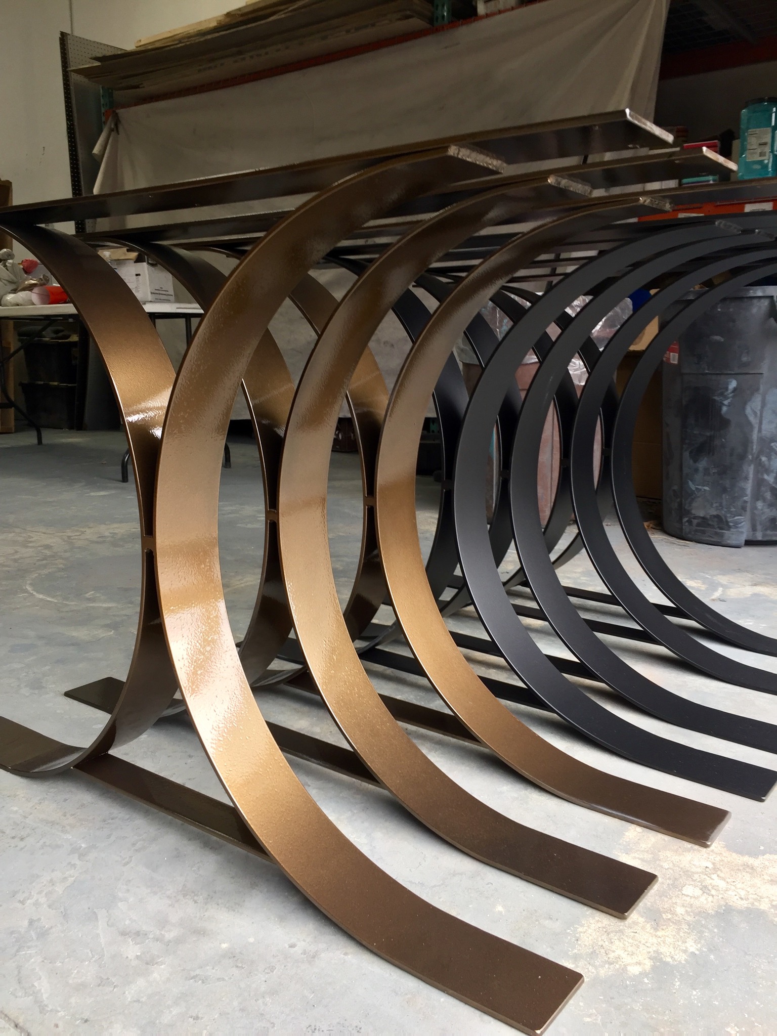 Table Legs coated with Flatter Black and Bronze Chrome | Prismatic Powders