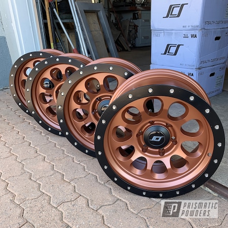 Powder Coating: Truck wheels,Matte Black PSS-4455,Canyon Copper II PMB-8037,Automotive,Wheels,Two Tone