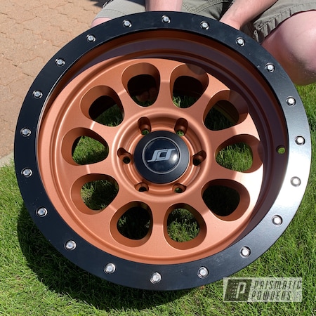 Powder Coating: Truck wheels,Matte Black PSS-4455,Canyon Copper II PMB-8037,Automotive,Wheels,Two Tone
