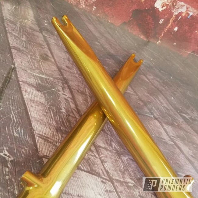 Custom Bicycle Parts Coated With Transparent Gold And Super Chrome Prismatic Powders