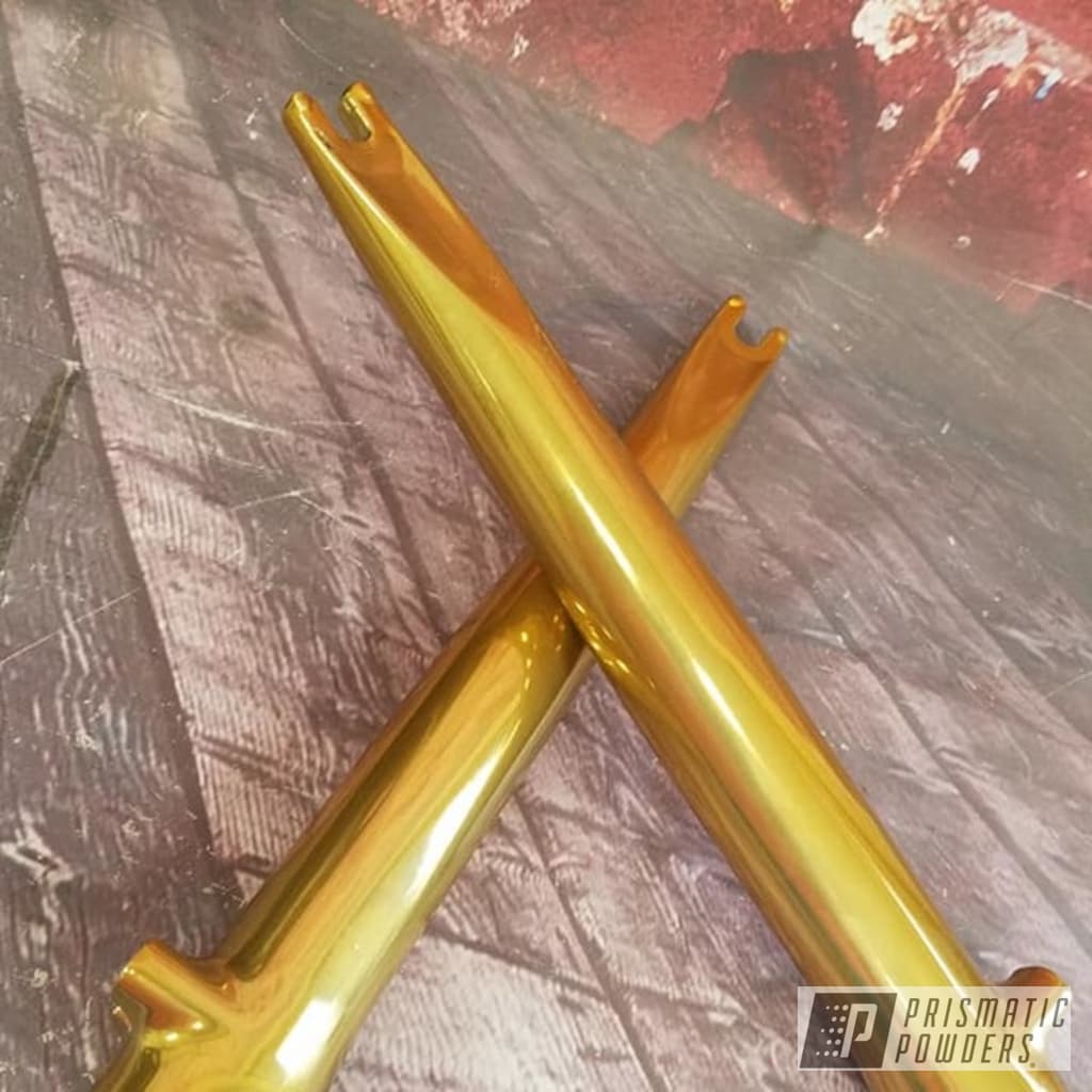 Custom Bicycle Parts Coated With Transparent Gold And Super Chrome Prismatic Powders