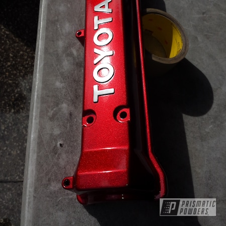 Powder Coating: Valve Cover,Toyota,Alien Silver PMS-2569,LOLLYPOP RED UPS-1506