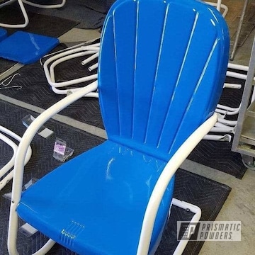Powder Coated Blue And White Vintage Lawn/patio Chair