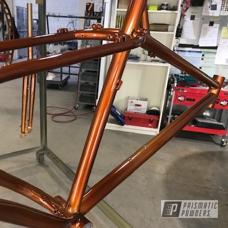 Powder Coating: Custom,Layered Colors,Bicycles,Bicycle,Bike Frame,Metallic Powder Coating,Two Coat Application,Bicycle Parts,Two Tone,Transparent Copper PPS-5162,powder coating,Prismatic Gold HMB-4137,Bicycle Frame