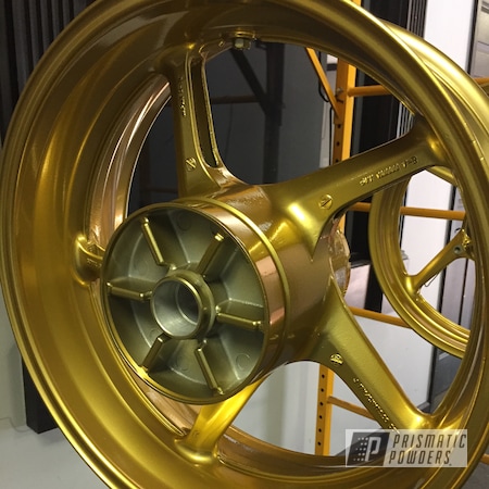 Powder Coating: Motorcycles,Motorcycle Rims,Clear Vision PPS-2974,Automotive,Wheels,Illusion Rare Gold PMS-10145