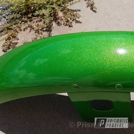 Powder Coating: Motorcycles,Illusion Lime Time PMB-6918,Clear Top Coat,Clear Vision PPS-2974,Harley Front Fender