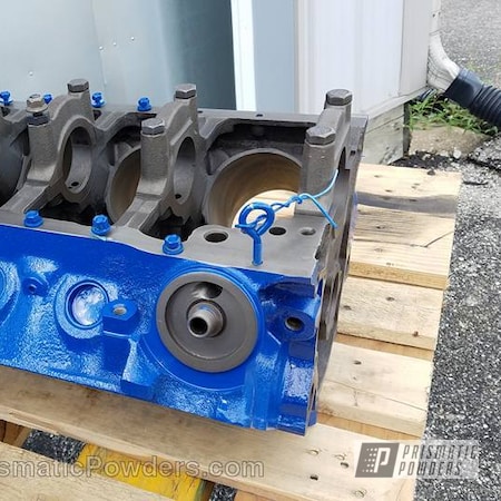 Powder Coating: Ford Dark Blue PSB-4624,Engine Components,Single Powder Application,Automotive,Ford 302 Engine Block,Custom Automotive