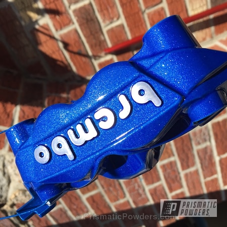 Powder Coating: Motorcycles,Brembo,Silver Sparkle PPB-4727,Brake Calipers,Illusion Smurf PMB-6909