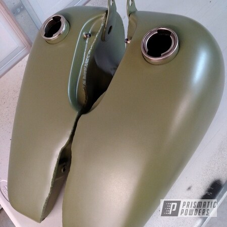 Powder Coating: Fuel Tank,Motorcycle Tank,Flat Clear PPS-5090,Motorcycles,Army Green PSB-4944,Gas Tank