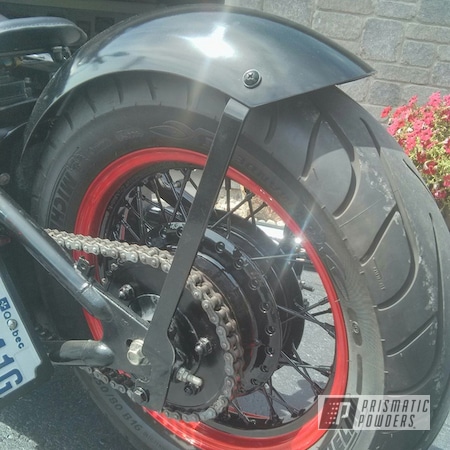 Powder Coating: Motorcycles,Custom Rims,Clear Vision PPS-2974,GLOSS BLACK USS-2603,Motorcycle Wheels,Illusion Red PMS-4515
