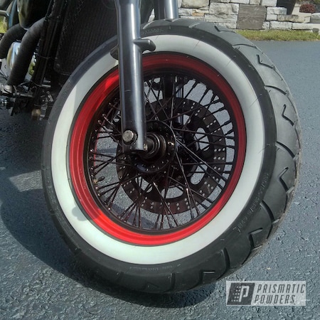 Powder Coating: Motorcycles,Custom Rims,Clear Vision PPS-2974,GLOSS BLACK USS-2603,Motorcycle Wheels,Illusion Red PMS-4515